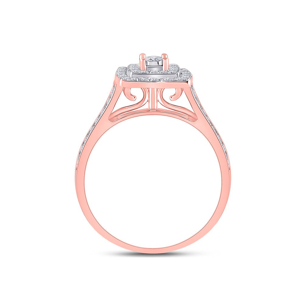 Radiant Rose Gold Diamond Halo Bridal Wedding Ring Band Set - Splendid Jewellery