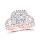 Radiant Rose Gold Diamond Halo Bridal Wedding Ring Set - 1 Cttw - Splendid Jewellery