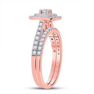 Radiant Rose Gold Diamond Halo Bridal Wedding Ring Set - Splendid Jewellery