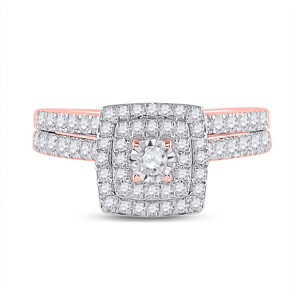 Radiant Rose Gold Diamond Halo Bridal Wedding Ring Set - Splendid Jewellery