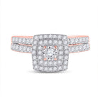 Radiant Rose Gold Diamond Halo Bridal Wedding Ring Set - Splendid Jewellery