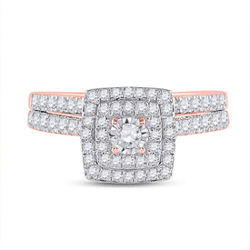 Radiant Rose Gold Diamond Halo Bridal Wedding Ring Set - Splendid Jewellery
