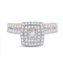 Load image into Gallery viewer, Radiant Rose Gold Diamond Halo Bridal Wedding Ring Set - Alternate view 4 from Splendid Jewellery
