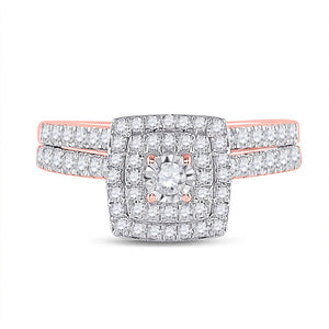 Radiant Rose Gold Diamond Halo Bridal Wedding Ring Set - Splendid Jewellery