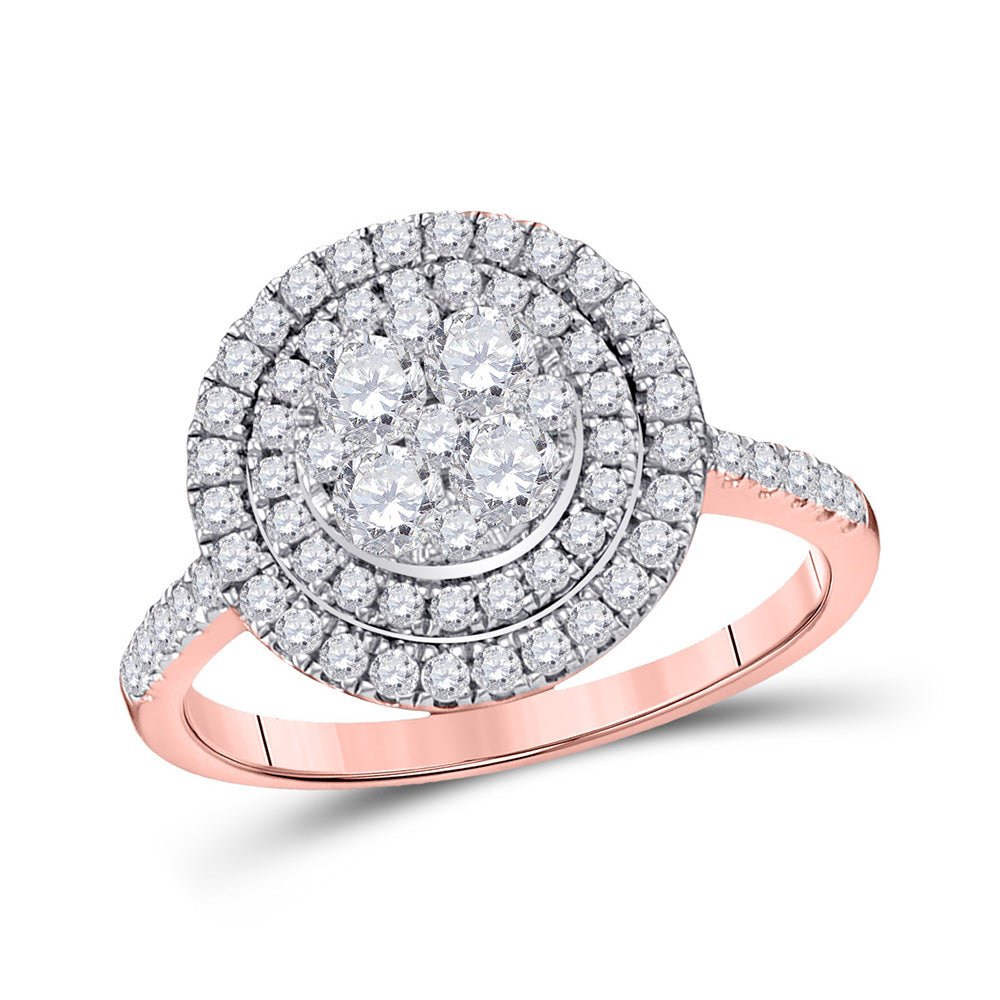 Radiant Rose Gold Diamond Halo Cluster Ring - 1 Carat Total Weight - Splendid Jewellery