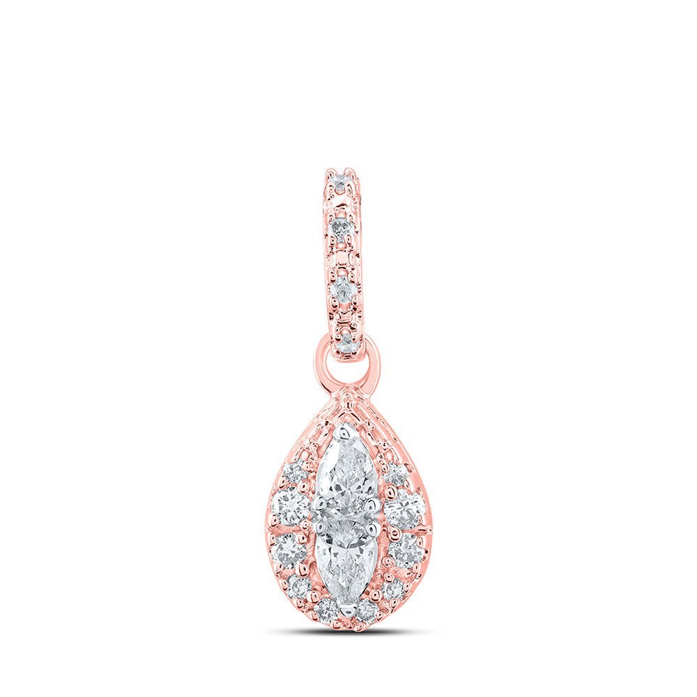 Radiant Rose Gold Diamond Halo Pendant - 1/6 Ct.t.w. Pear Diamond Fashion Pendant - Splendid Jewellery