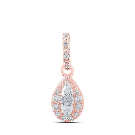 Radiant Rose Gold Diamond Halo Pendant - 1/6 Ct.t.w. Pear Diamond Fashion Pendant - Splendid Jewellery