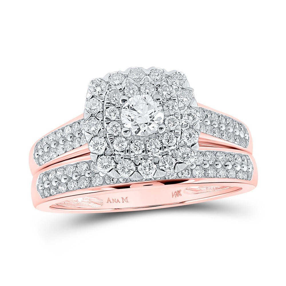 Radiant Rose Gold Diamond Halo Wedding Ring Band Set - Splendid Jewellery