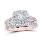 Radiant Rose Gold Diamond Halo Wedding Ring Band Set - Splendid Jewellery