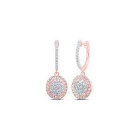 Radiant Rose Gold Diamond Hoop Oval Dangle Earrings - Splendid Jewellery