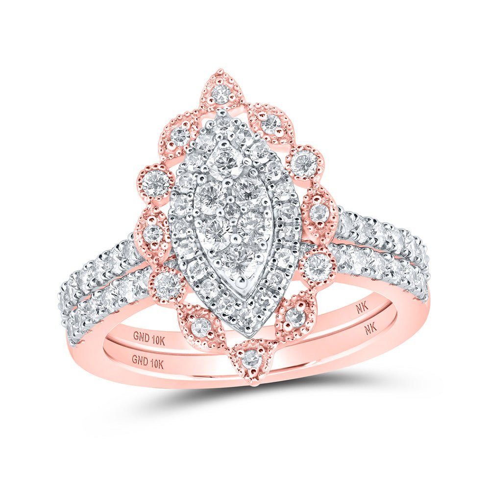 Radiant Rose Gold Diamond Marquise Wedding Ring Set - Splendid Jewellery