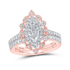 Radiant Rose Gold Diamond Marquise Wedding Ring Set - Splendid Jewellery