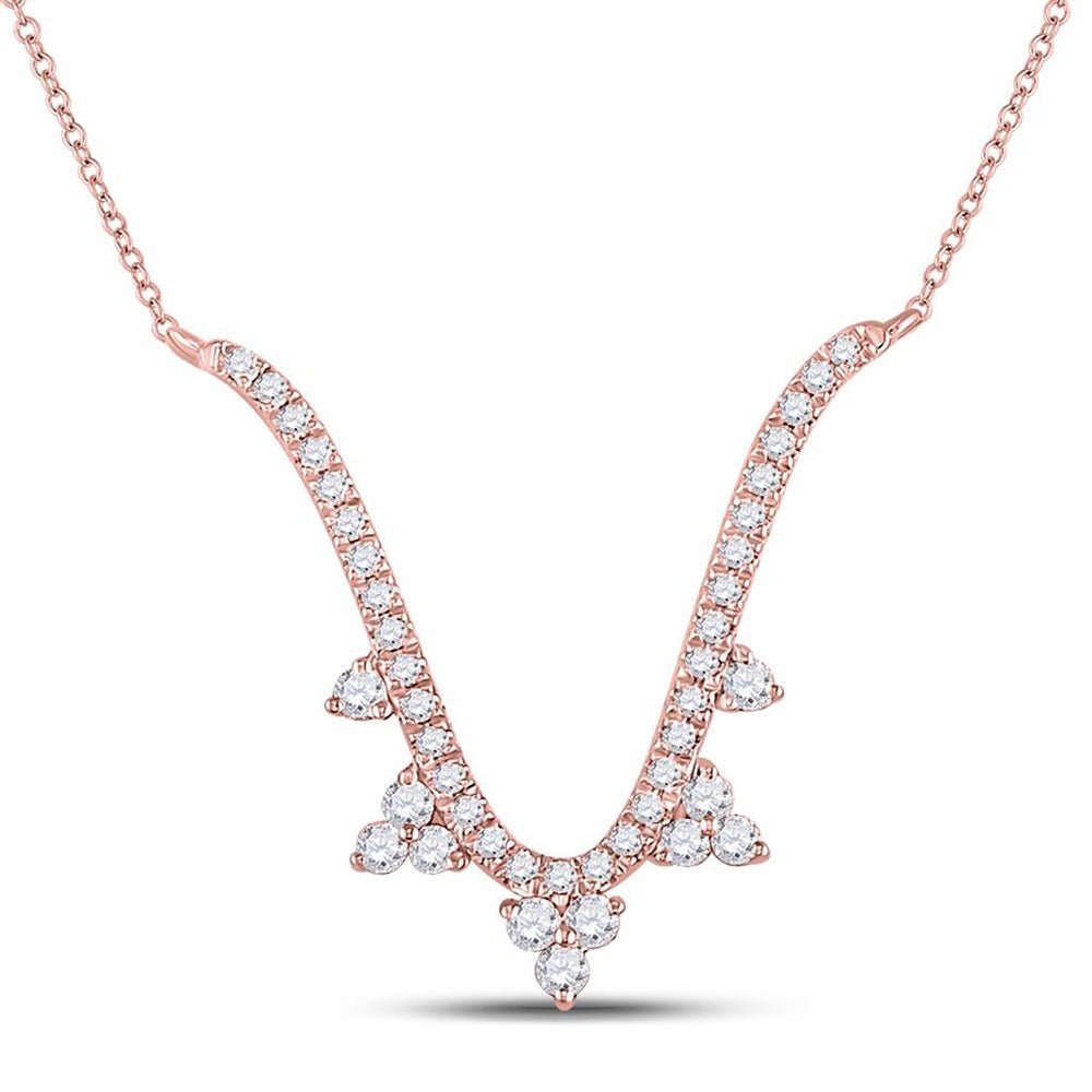 Radiant Rose Gold Diamond Pendant Necklace - A Modern - V Fashion Statement - Splendid Jewellery
