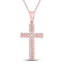 Load image into Gallery viewer, Radiant Rose Gold Diamond Roman Cross Pendant  Top View from Splendid Jewellery