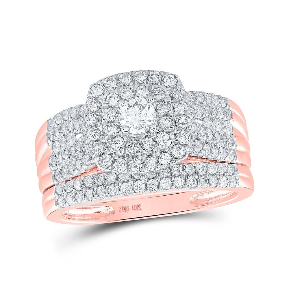Radiant Rose Gold Diamond Square Bridal Wedding Ring Band Set - Splendid Jewellery