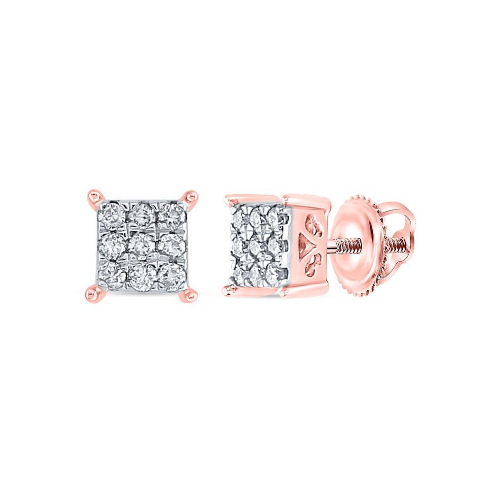 Radiant Rose Gold Diamond Square Earrings: Timeless Elegance in 10kt Rose Gold - Splendid Jewellery