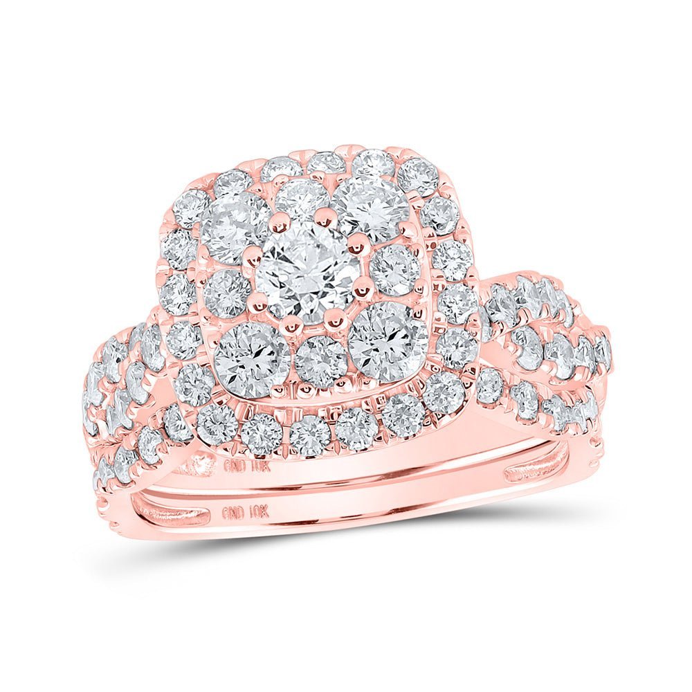 Radiant Rose Gold Diamond Square Halo Bridal Wedding Ring Band Set - Splendid Jewellery