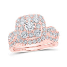 Radiant Rose Gold Diamond Square Halo Bridal Wedding Ring Band Set - Splendid Jewellery