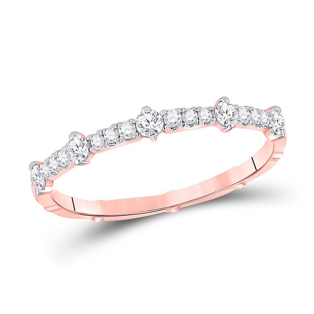 Radiant Rose Gold Diamond Stackable Band: 10kt Rose Gold Womens Round Diamond 5 - Stone Stackable Band Ring 1/4 Cttw - Splendid Jewellery
