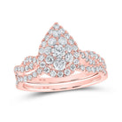 Radiant Rose Gold Diamond Teardrop Wedding Ring Band Set - Splendid Jewellery