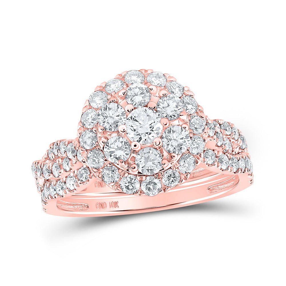 Radiant Rose Gold Double Halo Diamond Wedding Ring Set - Splendid Jewellery
