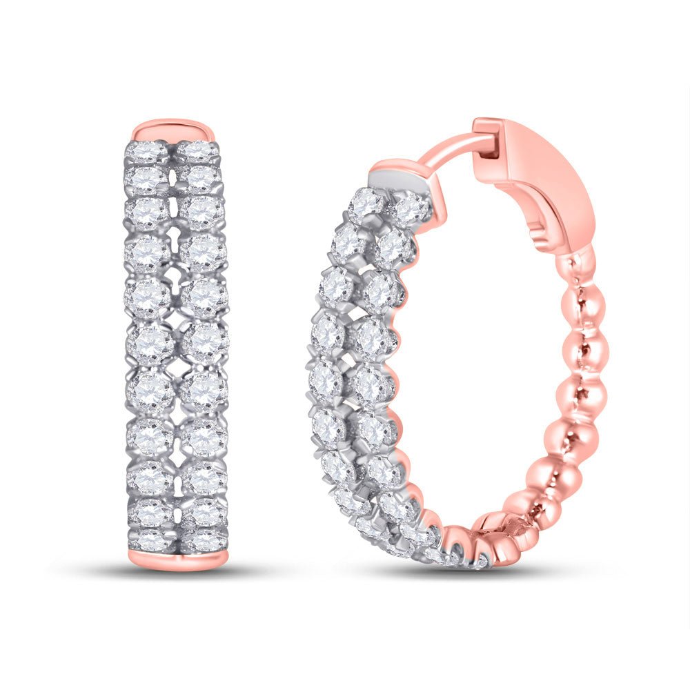Radiant Rose Gold Double Row Diamond Hoop Earrings - 2 Cttw - Splendid Jewellery