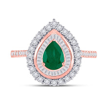 Load image into Gallery viewer, Radiant Rose Gold Emerald Teardrop Ring: A Captivating Gemstone Fashion Statement - Front View