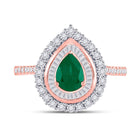 Radiant Rose Gold Emerald Teardrop Ring: A Captivating Gemstone Fashion Statement - Front View