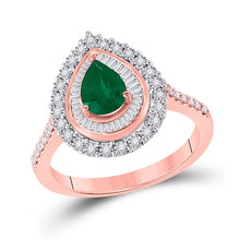 Load image into Gallery viewer, Radiant Rose Gold Emerald Teardrop Ring: A Captivating Gemstone Fashion Statement - Top View