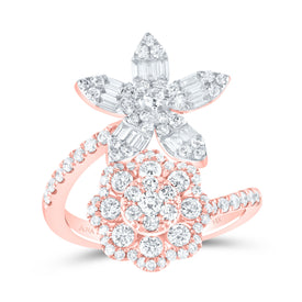 Radiant Rose Gold Floral Diamond Ring - 1-1/3 Cttw - Top View