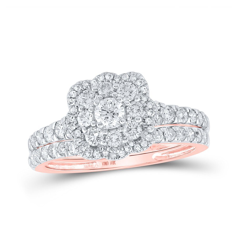Radiant Rose Gold Halo Diamond Bridal Wedding Ring Band Set - Splendid Jewellery