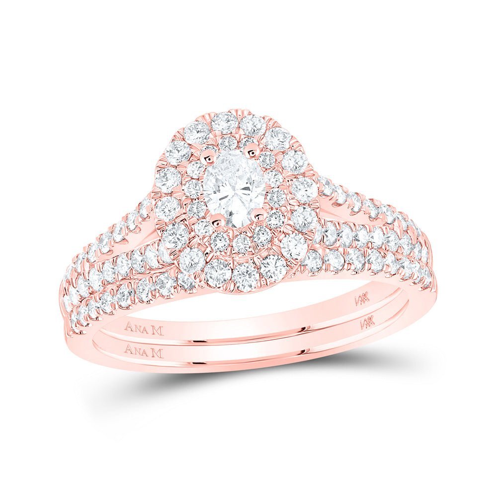 Radiant Rose Gold Halo Diamond Wedding Ring Set - 1 Cttw - Splendid Jewellery