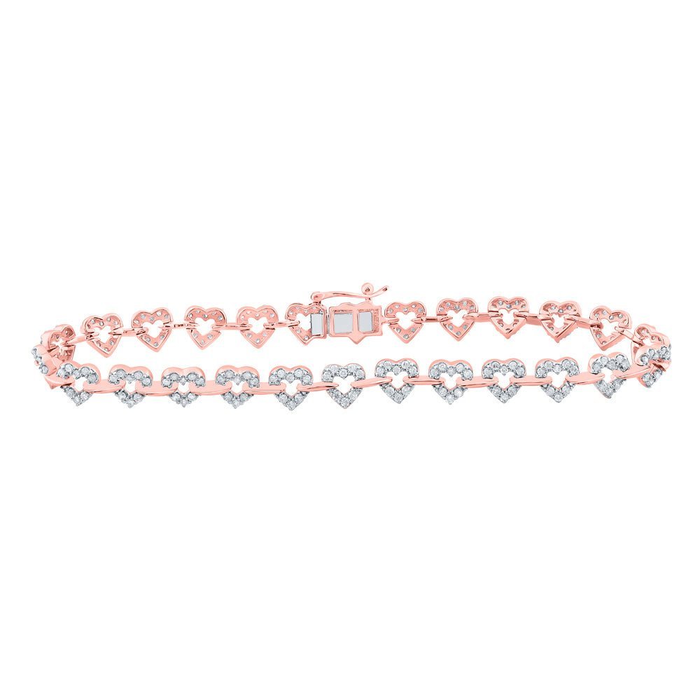 Radiant Rose Gold Heart Diamond Bracelet - 1 - 3/8 Cttw - Splendid Jewellery