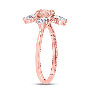 Radiant Rose Gold Morganite Halo Bridal Wedding Ring - Splendid Jewellery