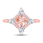Radiant Rose Gold Morganite Halo Bridal Wedding Ring - Front View