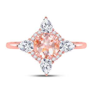 Radiant Rose Gold Morganite Halo Bridal Wedding Ring - Splendid Jewellery