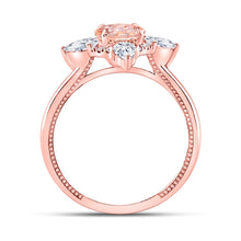 Load image into Gallery viewer, Radiant Rose Gold Morganite Halo Bridal Wedding Ring - Side View