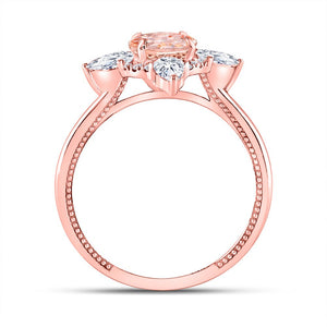 Radiant Rose Gold Morganite Halo Bridal Wedding Ring - Splendid Jewellery