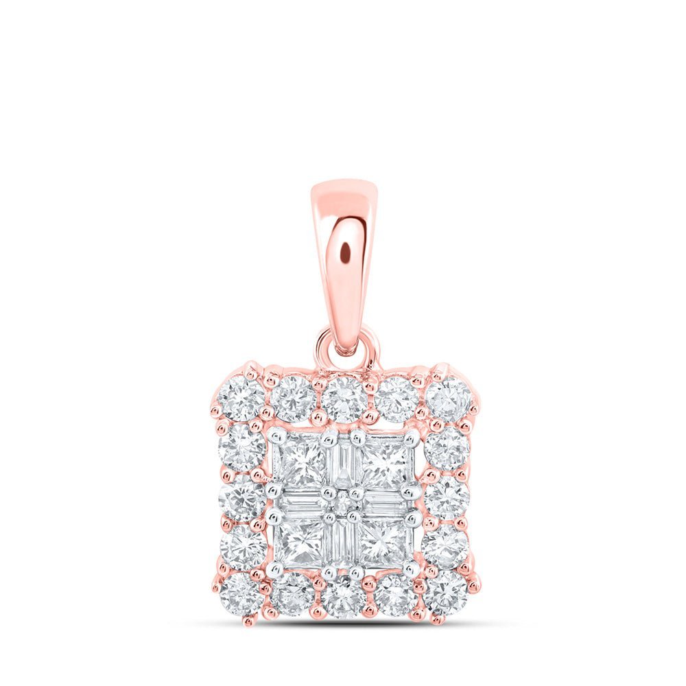 Radiant Rose Gold Princess Diamond Cluster Pendant - Splendid Jewellery