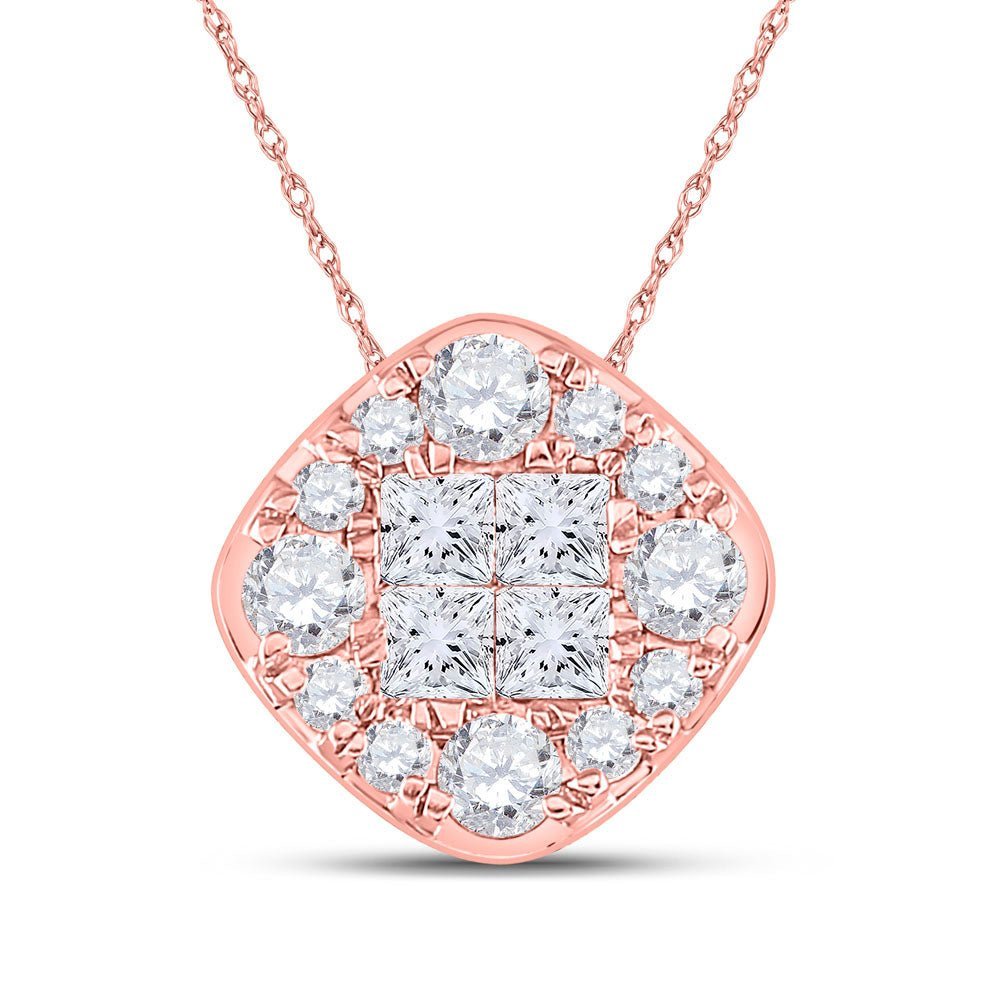 Radiant Rose Gold Princess Diamond Cluster Pendant - Splendid Jewellery