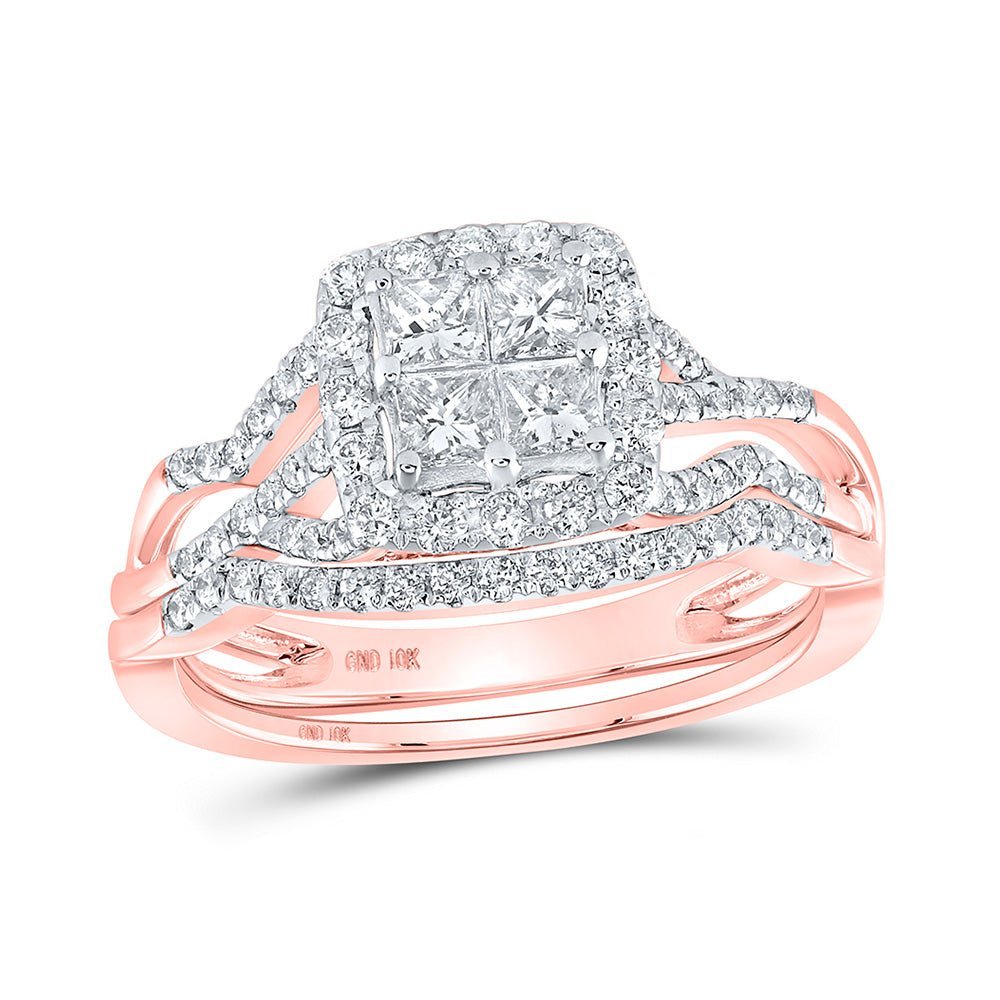 Radiant Rose Gold Princess Diamond Square Bridal Wedding Ring Band Set - Splendid Jewellery