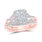 Radiant Rose Gold Princess Diamond Square Bridal Wedding Ring Band Set - Splendid Jewellery
