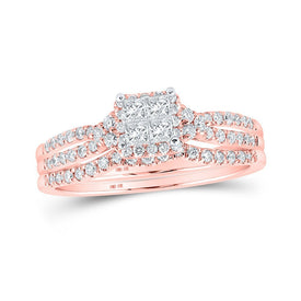 Radiant Rose Gold Princess Diamond Wedding Ring Set - Splendid Jewellery