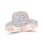 Radiant Rose Gold Square Diamond Bridal Wedding Ring Set - 1 Cttw - Splendid Jewellery