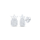 Radiant Royalty: 10kt White Gold Womens Round Diamond Crown Earrings 1/5 Cttw - Splendid Jewellery