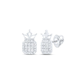 Radiant Royalty: 10kt White Gold Womens Round Diamond Crown Earrings 1/5 Cttw - Splendid Jewellery