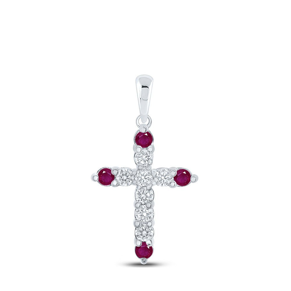 Radiant Ruby and Diamond Cross Pendant | 10kt White Gold Women's Gemstone Cross Pendant 1/4 Cttw | Splendid Jewellery - Splendid Jewellery