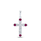 Radiant Ruby and Diamond Cross Pendant | 10kt White Gold Women's Gemstone Cross Pendant 1/4 Cttw | Splendid Jewellery - Splendid Jewellery