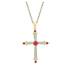 Radiant Ruby and Diamond Cross Pendant in 10kt Yellow Gold - Splendid Jewellery