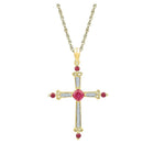 Radiant Ruby and Diamond Cross Pendant in 10kt Yellow Gold - Splendid Jewellery